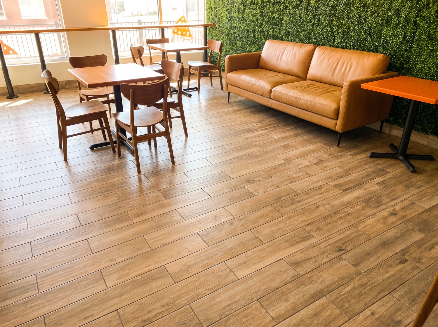 Spotless commercial restaurant lounge floor after professional cleaning